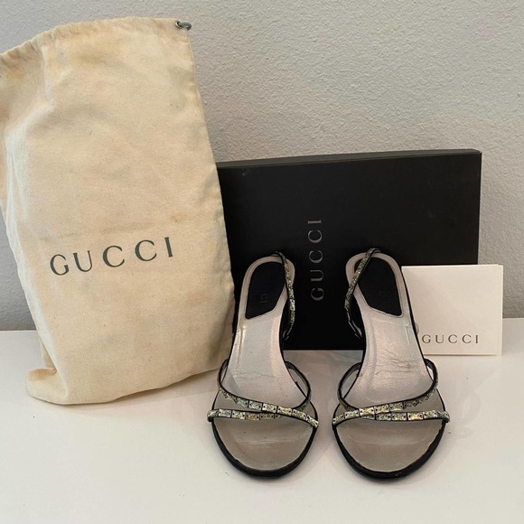 Authentic black and gold Sparkly Gucci Heels with Dustbag Paper and Box - Picture 4 of 4